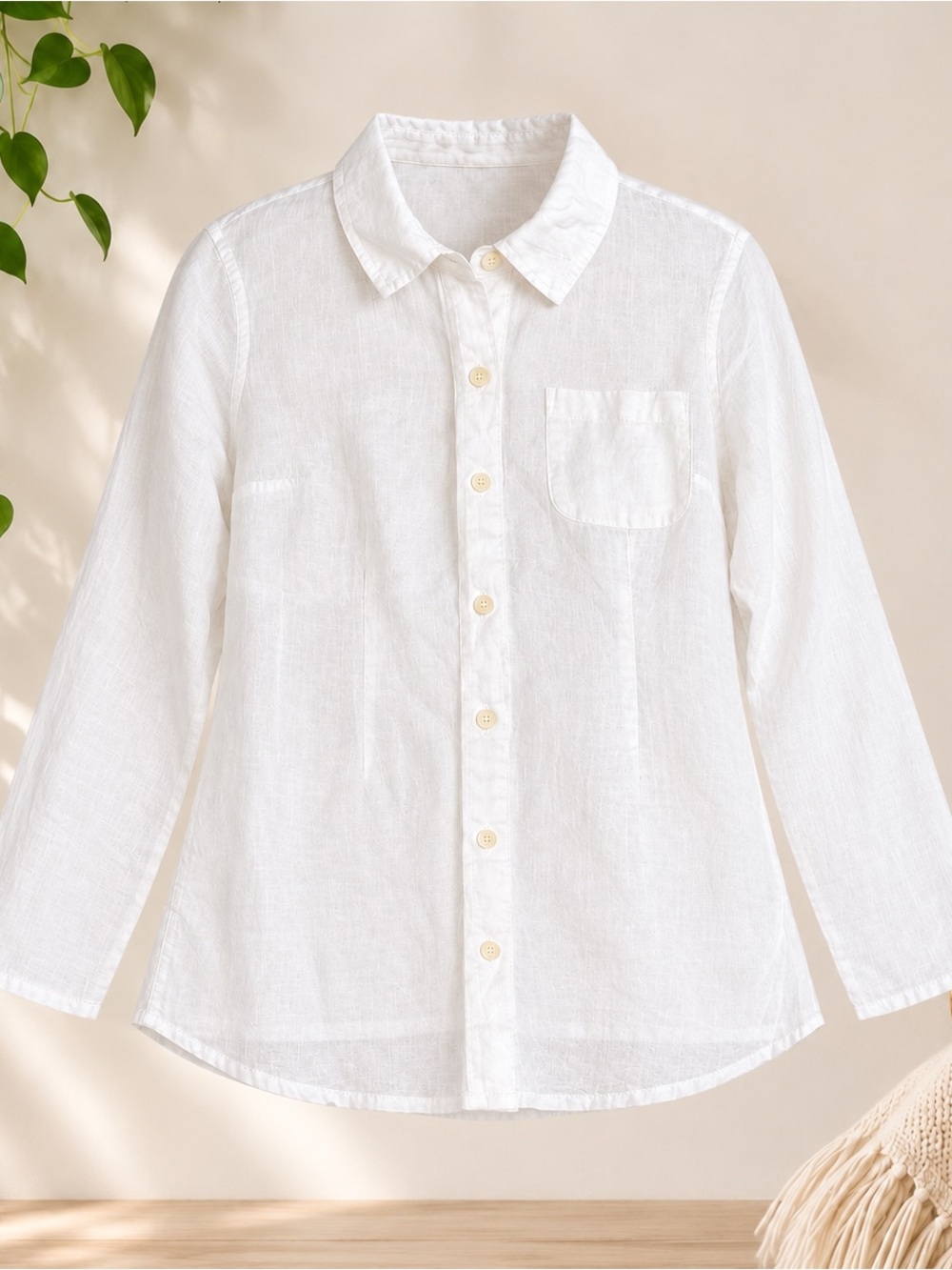 Flax 100% Linen White Button-Down Shirt